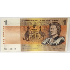 AUSTRALIA 1968 . ONE 1 DOLLAR BANKNOTE . COOMBS/RANDALL . FIRST PREFIX AGE